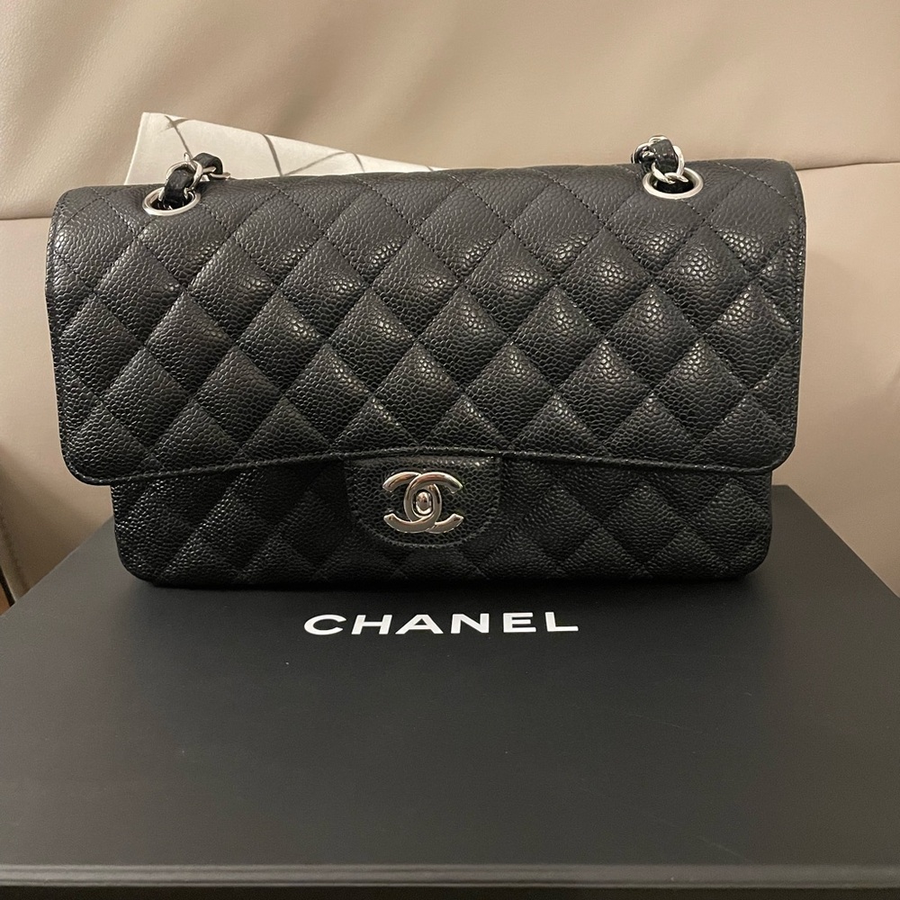 ***SOLD*** Chanel Medium Classic Double Flap Bag Quilted Caviar